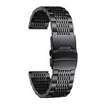 BINLUN Premium Stainless Steel Watch Strap for Men 20 21 22 24mm, Polished Metal Mesh Watch Straps for Women 18 19mm Replacement Watch Band Black, 22mm