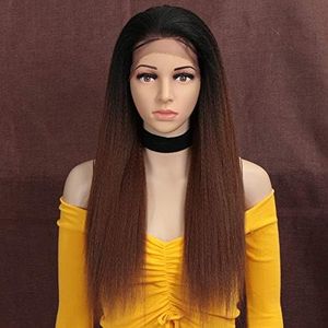 Style Icon Lace Front Wigs Peluca Delantera De Encaje Yaki Peluca De Pelo Sintético Recto Peluca De Parte Libre Para Mujeres Fibra Resistente Al Calor 24”/60cm