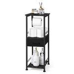 Toilet Paper Storage Cabinet Bathroom Black Toilet Paper Holder Stand with Shelves Over The Toilet Storage Cabinet with Paper Towel Holder & Drawer for Bathroom,Small Space, Black