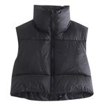 Hixiaohe Women's Winter Crop Vest Puffer Lightweight Stand Collar Padded Vest Zip Up Sleeveless Jacket, Black, Large