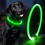 USB Rechargeable LED Dog Collar, Glow in The Dark Flashing Pet Safety Collar, Light Up Collars for Small Medium Large Dogs (Green)