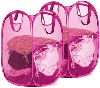 HOUSE AGAIN 2 Pcs Pop Up Laundry Hamper, Strong Mesh Laundry Baskets Collapsible, Hamper with Handles and Side Pocket, Portable Foldable Dirty Clothes for Dorm, Laundry room and Travel Storage, Grey