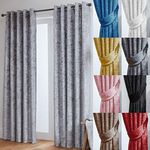 John Aird Crushed Velvet Fully Lined Eyelet Curtains (Silver, 46" Wide x 72" Drop)