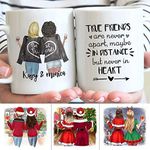 Ships Next Day, Personalized Best Friends Coffee Mugs for Women, Choose Names, Custom Friendship Mugs for Friends BFF,Besties,Galantine's Day Gifts, Long Distance Friendship 11oz, Made in The USA