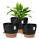 Large Self Watering Plant Pots, 12+10+9Inch Plastic Planters with High Drainage Holes and Deep Reservoir Saucers, Big Flower Pots Set for Indoor Outdoor Plants - Black, 3 Pack