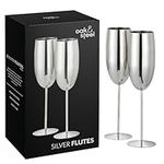 Oak & Steel - 6 Silver Stainless Steel Champagne Glasses, 280 ml - Shatterproof Champagne Glasses/Prosecco Glasses with Gift Box