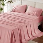 Bedsure Queen Sheets, Rayon Derived from Bamboo, Queen Cooling Sheet Set, Deep Pocket Up to 16", Breathable & Soft Bed Sheets, Hotel Luxury Silky Bedding Sheets & Pillowcases, Blush Pink