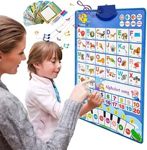 Electronic Interactive Alphabet Wall Chart and 26 Water Painting Cards, ABC Learning for Toddlers, Talking Spanish & English ABC 123s Music Poster