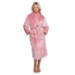 GC GAVENO CAVAILIA Hug & Snug Plain Women's Robes with Pockets, Flannel Fleece Ladies Dressing Gown For Women UK, Fluffy Snuggle Blush Pink Bath Robe, Shawl Collar Womens Bathrobes