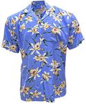 Paradise Found Men's Hawaiian Shirt - Star Orchid Navy | 100% Rayon, Button Down, Made in Hawaii, Summer Aloha Beach Wear, Star Orchid Periwinkle, Small