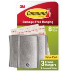 Command Universal Frame Hangers, Damage Free Hanging Picture Hangers, Frame Hanger for Hanging Dorm Room Decorations, 3 Metal Picture Frame Hangers and 8 Large Command Strips