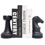 Chess Bookends, Universal Economy Decorative Bookends, Heavy Book Ends Supports for Books, 7x7x4 inches, Black,1Pair/2Piece (Chess Piece Bookends)