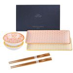 vancasso Natsuki Series, Sushi Set, 2 Tapas Sauce Plates, 2 Flat Plates and 2 Chopsticks, Porcelain Dinner Service for 2 People - Gift Box