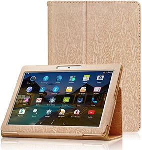 AKNICI Premium Leather Folio Case Cover, Compatible with Yuntab (K107/K17) 10.1, YELLYOUTH 10, Wecool 10.1, Tagital 10.1, Plum Optimax 10, Batai 10, GIMTVTION PT107, LLLtrade 10.1, BENEVE 10.1 - Gold