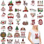 36 Sheets Christmas Iron on Transfers for T-shirt Christmas Vinyl Iron on Patch Santa Claus Heat Transfer Vinyl Sticker Christmas HTV Iron on Transfer Fabric DIY Craft Supplies (elk, Tree, Snowman)