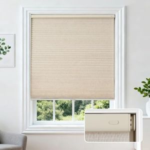 Joydeco No Drill Linen Cellular Blinds for Indoor Windows, Light Filtering Cordless Cellular Shades for Thermal Insulation Noise Reduction, Window Shades for Home (Linen Cream, 68" W x 72" H)