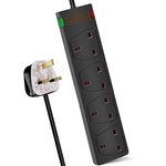 ExtraStar 4 Way Extension Lead with Surge Protection, 13A/250V~ Multi Sockets Power Strips, 3120W Fused UK Plug Wall Mounted Power Socket with 5M Extension Cord-Black