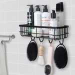 SaleOn Stainless Steel Self Adhesive Rack for Kitchen and Bathroom, Wall Mounted Rack with Hooks, Stainless Steel Rust Free Bathroom Shelf, Bathroom Accessories, Waterproof Shelf (Black)