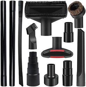 12PCS Universal Vacuum Attachment Kit Wet Dry Plastic Vacuum Hose Adapter 1-1/4" Vacuum Cleaners Accessories with Horse Hair Brush Extension Wand Flexible Crevice Tool Adapter for Shop Vac Accessories