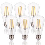 FLSNT LED Edison Bulb,7W Dimmable E27 Screw Bulb,ST64 Vintage Light Bulbs Filament 60W Equivalent,Clear Glass Retro Style,2700K Warm White,6 Pack