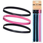 Elastic Thin Sports Headbands - Athletic Non Slip Skinny Headbands for Women Men Boys Girls Kids- 6-Pack Silicone Grip Hairband Mini Sweat Band, Great for Workouts (2 Black / 2 Gray / 2 Hot Pink)