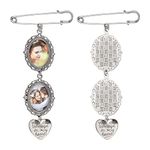 URROMA Wedding Bouquet Photo Charms, 2 Pcs Silver Memorial Photo Charm Lacy Oval Frame Heart Pendant Photo Pin Brooch for Bride Flower Bouquet