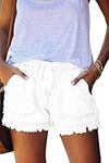 YOCUR Womans Denim Shorts Flowy Board Shorts Elastic Waist Fringe Distressed Shorts Drawstring Shorts Juniors Lounge Jean Shorts White S1