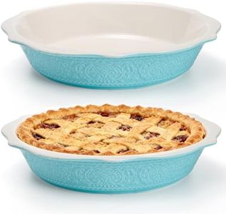 SOUJOY 2 Pack 11 Inch Pie Pan, Ceramic Embossment Baking Dish, Non-Stick Pie Plate with Soft Wave Edge, Deep Pie Dish or Tart, Pizza, Apple Pie, Quiche, Pot Pies, Cake