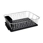 Kitchen Details 3 Piece Dish Rack | Drying Rack, Cutlery Basket & Drainboard Tray | Countertop | Self Draining | Open Wire Design | Chrome | Black