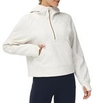 THE GYM PEOPLE Women's Half Zip Hoodies Long Sleeve Fleece Lined Crop Pullover Sweatshirts with Pockets Thumb Hole Heather White