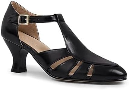 Coutgo Womens Low Heel Dress Shoes T-Strap Mary Jane Kitten Heels Dance Vintage Cutout Pumps, Black, 9