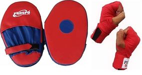 Prospo Straight Focus Pad and Handwrap 108 inch, Focus Pad for Boxing, Focus Pad, Focus Pad Curved, Hand Wraps, Stretch Hand Wraps, Spandex Bands, Hand Bandage Straight Focus Pad (Red/Blue) with Hand Wrap 108 inch (Red)