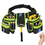 Tool Belt,Magnetic Tool Pouch,27-Pockets Heavy Duty Padded Tool Belts for Men,Detachable & Adjustable Tool Pouch Bag for Electrician,Carpenter,Construction,Work Apron,Utility Belt,Black/Green