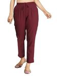 Women's Pure Khadi Cotton Solid Ankle Length Trouser | Pant Bottom Wear for Women (in, Alpha, M, Regular, Maroon)