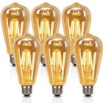 Belns Melns LED Edison Bulb E27, Vintage Light Bulb, 6W E27 LED Filament Bulb, Antique Style Retro Amber Glass Screw Lamp, ST64 2200K 550LM 6W - 6 Pack