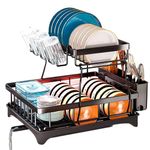 WOWZILLA 2-Tier Dish Drainer in Black - Dish Drainer with Drip Tray, Dish Rack, Drip Basket, and Bottle Holder - Space-saving Draining Rack for Sink