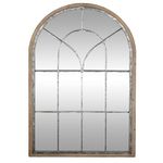 Deco 79 Metal Room Wall Mirror Window Pane Inspired Entryway Mirror with Arched Top, Wall Mounted Mirror 33" x 1" x 51", Brown