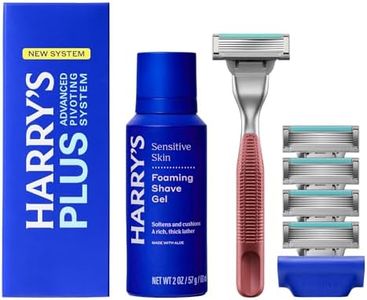 HARRY'S PLUS: Shaving Kit for Men - Premium Handle, 5 Razor Blade Cartridges, 2 oz Foaming Shave Gel, and Travel Blade Cover - Advanced Pivoting System - Clay