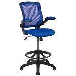 Flash Furniture Mid-Back Blue Mesh Ergonomic Drafting Chair with Adjustable Foot Ring and Flip-Up Arms