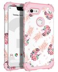 Lontect for Google Pixel 3 XL Case Floral 3 in 1 Heavy Duty Hybrid Sturdy High Impact Shockproof Protective Cover Case for Google Pixel 3 XL 6.2 inch 2018, Pineapple/Rose Gold