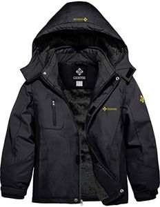 GEMYSE Boys' Waterproof Ski Jacket Windproof Fleece Outdoor Winter Jacket Rain Jacket with Hood, black, 116-122