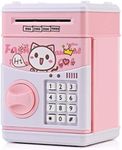 KMiKE Electronic Cat Piggy Bank for Kids Cash Coin Cartoon ATM Money Saver Coin Bank for Kids with Password & Music Great Gift Toy for Kids Children (Pink)