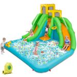 HONEY JOY Inflatable Water Slide, 6 in 1 Giant Water Park Bounce House for Indoor Outdoor w/Double Slides&Splash Pool, Climbing Wall, Blow up Waterslide Inflatables for Kids Backyard(With 480w Blower)