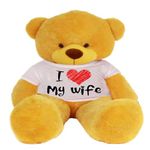 HUG 'n' FEEL SOFT TOYS Big Teddy Bear Wearing I Love My Wife T-Shirt 3 Feet Yellow_T Shirt_I Love My Wife Plush & Stuffed Toys