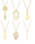 Fesciory 6 PCS Long Pendant Necklace for Women, Gold Bar Circle Leaf Triangle Tassel Y Necklace Set for Girls(Set 2)