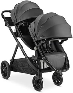Joovy Qool Double Bundle Double Stroller with Reconfigurable Seats, Magnetic Safety Harness with Padding, UPF 50 Sun Canopy, and Large Storage Basket, Jet