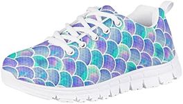 Yzaoxia Little/Big Kids Tennis Shoes for Girls Breathable Mesh Sneakers Lightweight Running Shoes Size 11-3, Mermaid Scales, 2 Big Kid