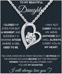 MGOOL Daughter Gifts From Dad To My Daughter Necklace 925 Sterling Silver Pendant Necklace Birthday Christmas Graduation Gifts For Daughter Message Card＆LED Gift Box, Love heart 01 with LED box,