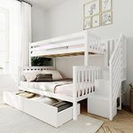 Max & Lily Bed with Staircase and Storage Drawers Bunk, Twin/Full, White