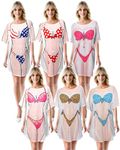 Jeyiour 6 Pack Women's Bikini Shirt Short Sleeve Cover up Baggy T Shirt Dress Cute Bikini Print Baggy Swimwear for Women (XL)